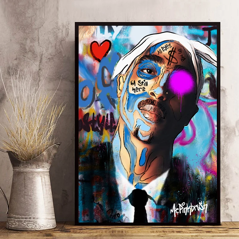 

Graffiti Art Hip Hop Singer Fomous Male Star Posters and Prints Street Wall Art Canvas Painting Wall Picture for Home Room Decor