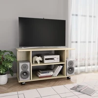 tv media console television entertainment stands with castors sonoma oak 31 5x15 7x15 7 chipboard