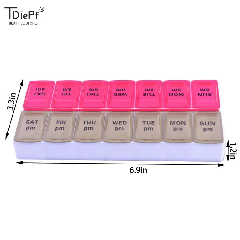 

12style 7Days Weekly 14Grids Pill Case Portable Travel Medicine Tablet Dispenser Organizer Box Splitters Pills Storage Container