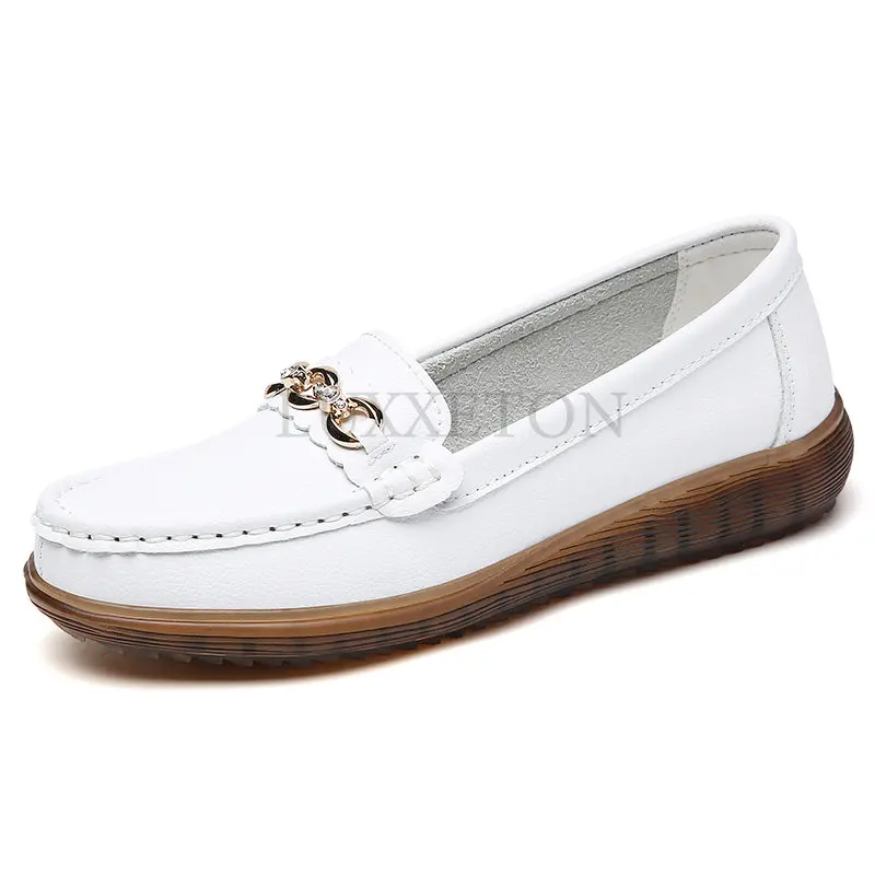New Ladies   Leather Women Flats Woman Casual Shoes Luxury Loafers Female Slip-on Boat Shoes Moccasins Big