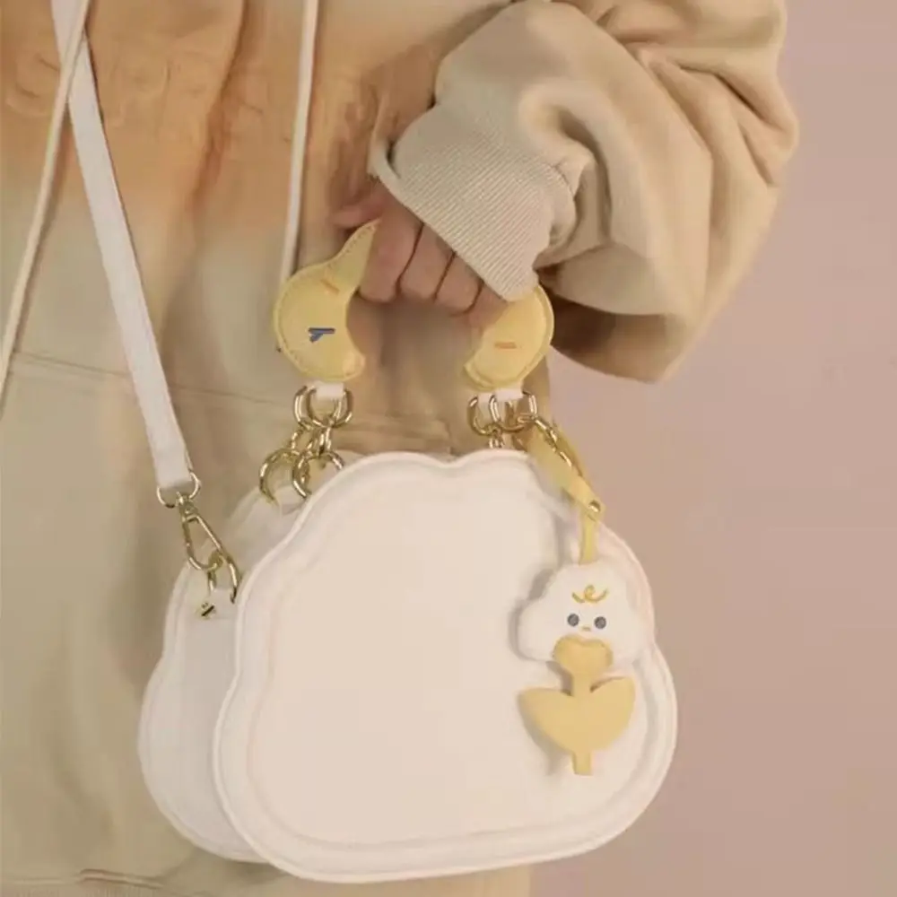 

Pu Leather Cream Clouds Crossbody Bag Temperament With Pendant Korean Style Letter Embroidery Handle Handbag Ladies