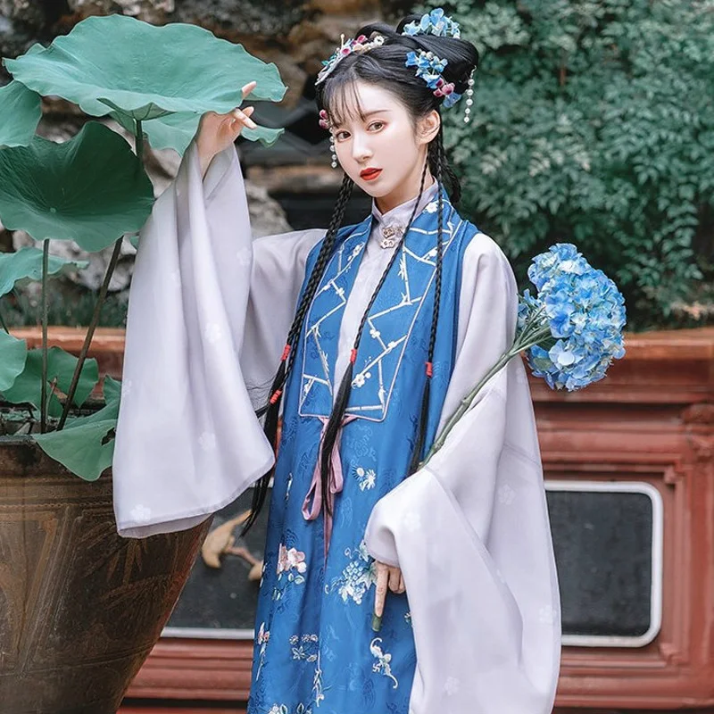 ZhongLingJi Original Hanfu Suit Stand Collar Robe Horse Face Skirt Women Ming Dynasty Festival Classical Clothes Princess Hanfu