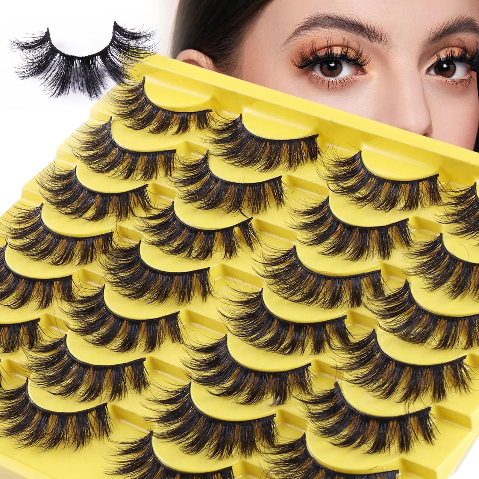 

Fashion Makeup Tools Reusable False Eyelashes Thick Natural Curled 14 Pair Artificial Easy-to-apply Eyelashes Grafted for Women