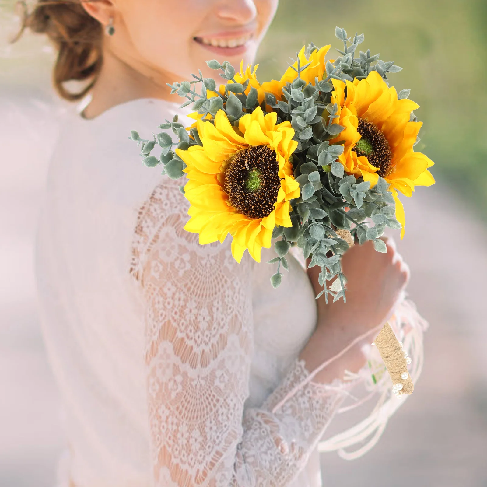 

Simulated Sunflower Bridal Bouquet Photography Props Western Style Wedding Plants Silk Fake Decoration Bride Artificial