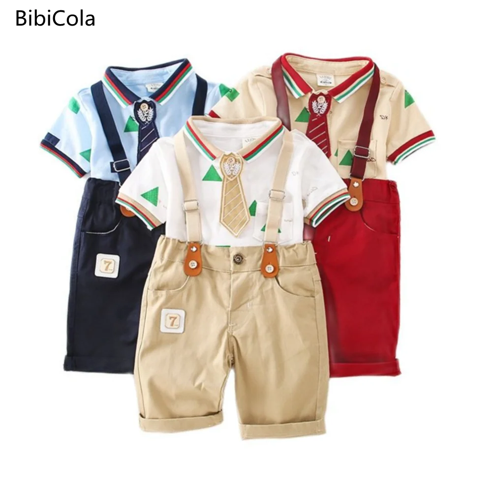 

newborn infant clothing Summer style baby boy clothing set 2pcs short sleeve t-shirt + suspenders gentleman suit