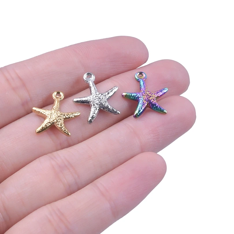 

9pcs/Lot Rainbow Gold Color Starfish Ocean Beach Waves Stainless Steel Pendant Fashion Charms For Jewelry DIY Making Accessorie