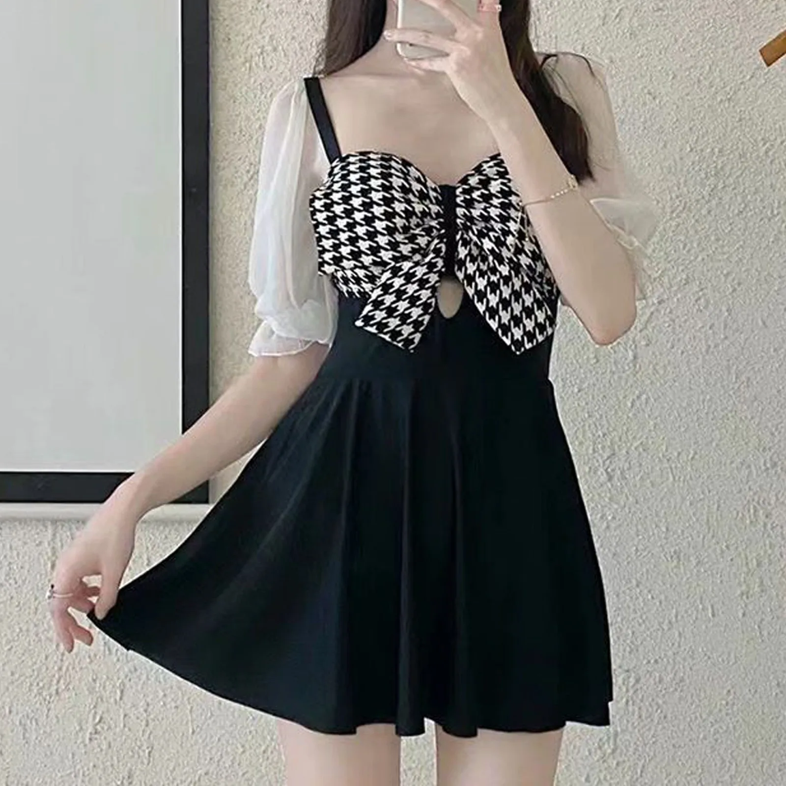 

Женское модное повседневное Сетчатое боди с бантом и широким вырезом, спортивное боди с коротким рукавом для женщин, цельный пляжный купаль...