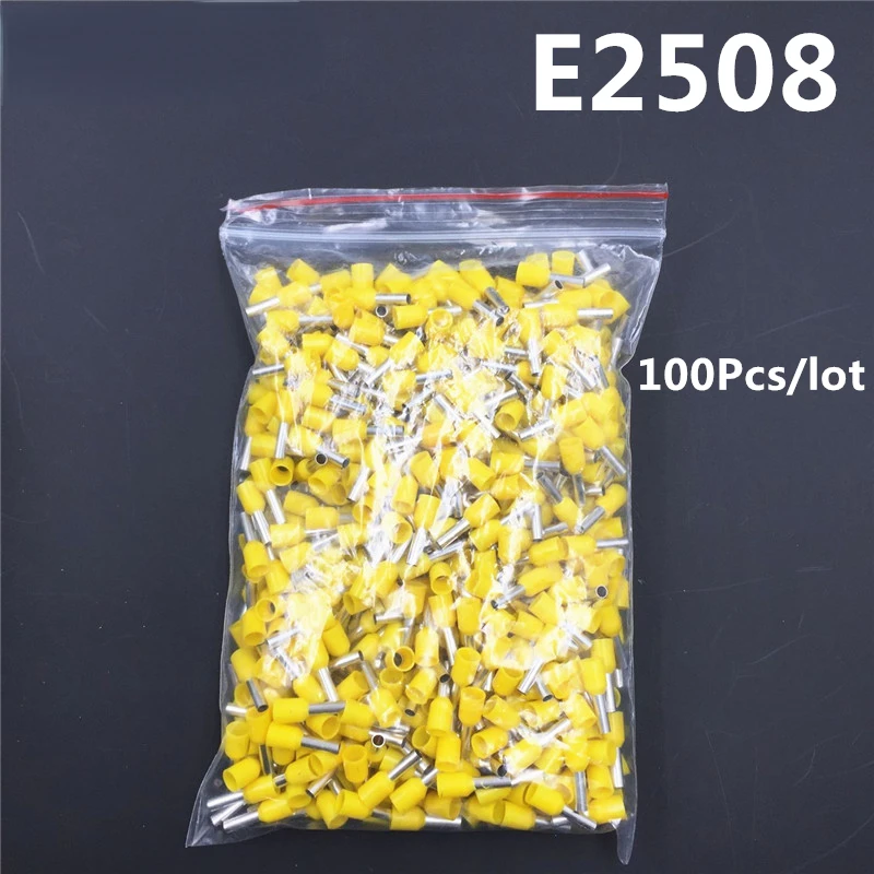 

100Pcs E2508 Tube Insulating Insulated Terminal 2.5MM2 14AWG Cable Wire Connector Insulating Crimp E Black Yellow Blue Red Green