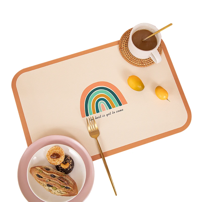 

Leather mat Nordic style ins rainbow table mat heat insulation mat waterproof oil-proof disposable table mat tableware Placemat