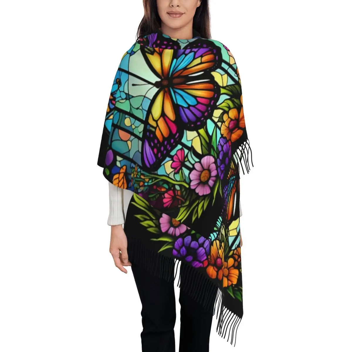 Индивидуальная яркая Женская Длинная зимняя теплая шаль с кисточками шарфы