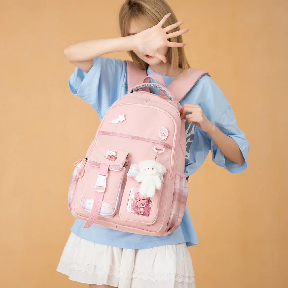 

Модные милые школьные ранцы для девочек, детский рюкзак большой вместимости, рюкзаки на плечо для студентов с подвеской-значком