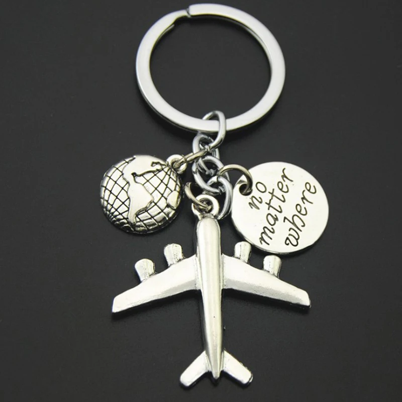 

1PCS Earth Airplane Keychains No Matter Where Pendant Travel Keyring Friendship Best Friend Jewelry Diy Handmade