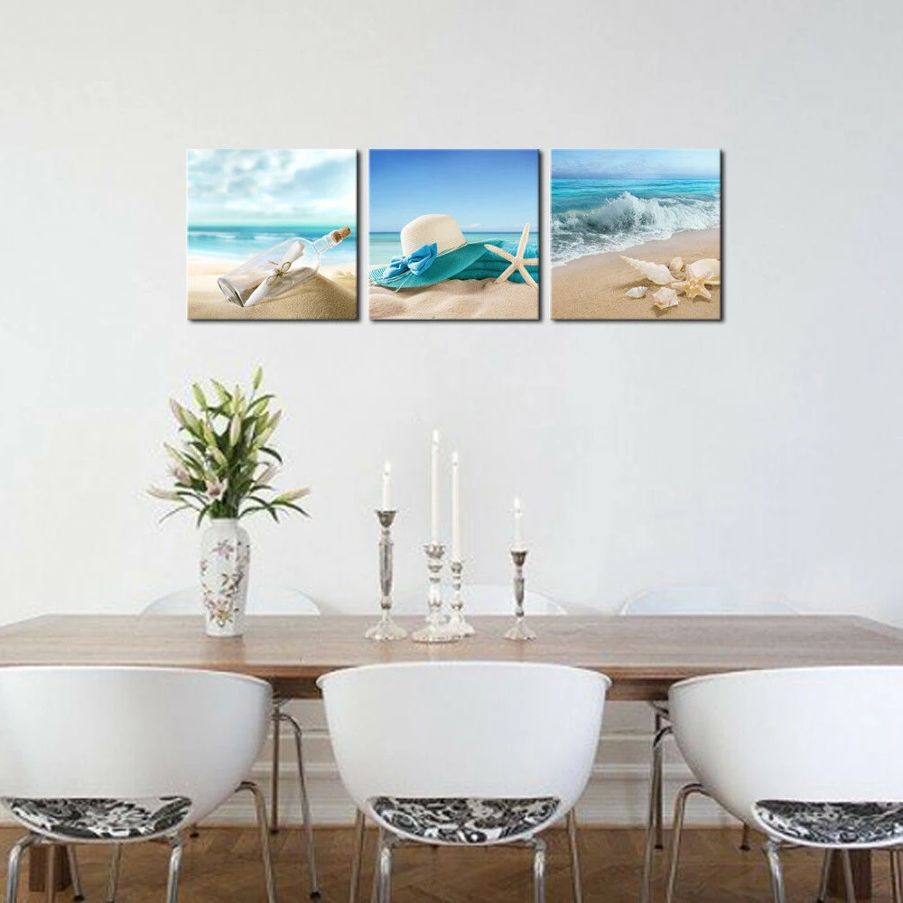 3PCS Canvas Print Painting Picture Home Decor Wall Art Blue Sea Beach Landscape Modern Minimalist Photo Decoration | Дом и сад