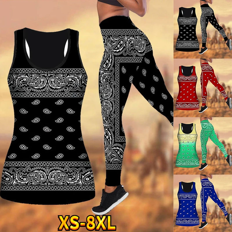 Yoga Outfit For Women Fashion Bandana Pattern 3D Printed Workout Leggings Fitness Sports Gym Running Lift The Hips Suit XS-8XL