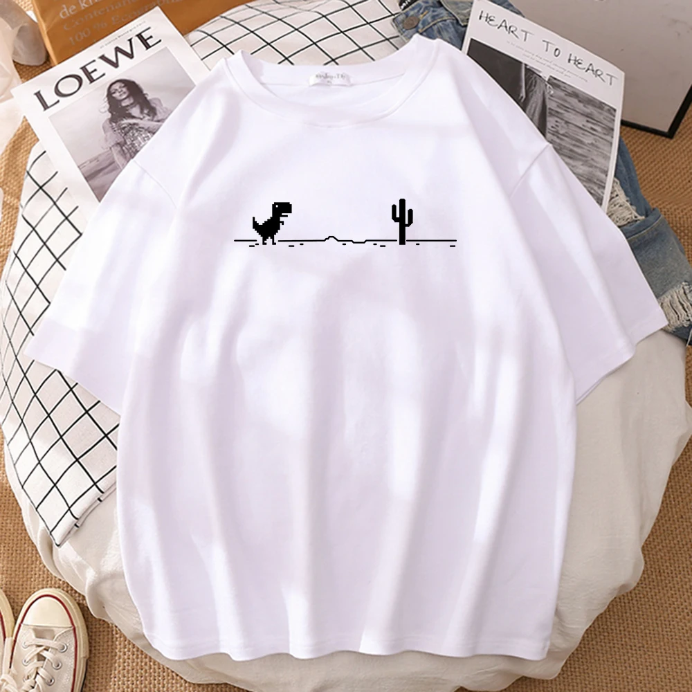 

Мужские футболки с Мозаичным принтом кактуса, маленького динозавра, модные футболки, дышащая одежда с мультяшным рисунком, летняя крутая Му...