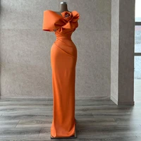 orange mermaid prom dresses 2022 off shoulder 3d flower elegant prom gown for women long pleat ruffle sexy wedding party dresses