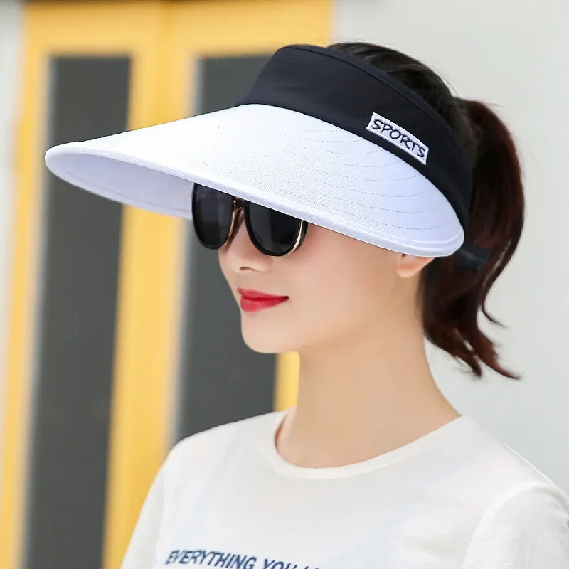 

women summer sun visor wide-brimmed hat beach hat adjustable UV protection female cap packable
