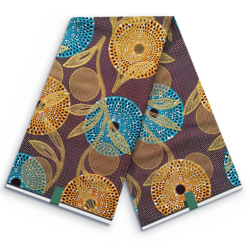 

Gold Wax Fabric 100% Cotton Nigerian African Print Batik Ankara Hollandais Pagne Veritable Real Wax For Dresses 6yards VL-12
