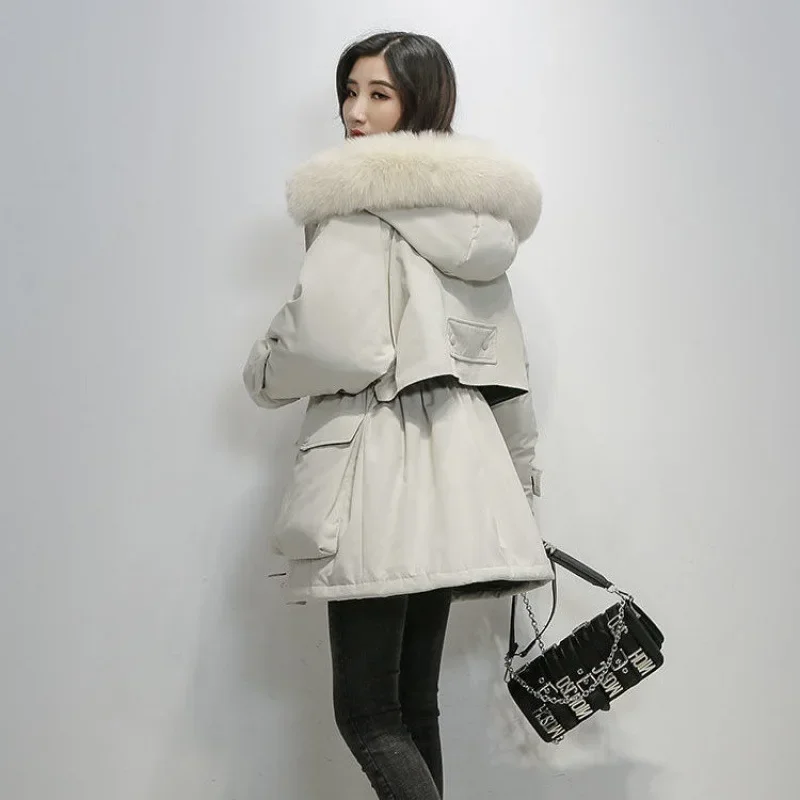 

Новинка 2023, женское пуховое хлопковое пальто, свободное и утолщенное хлопковое пальто с большим меховым воротником, верхняя одежда от Pai, женский стиль средней длины