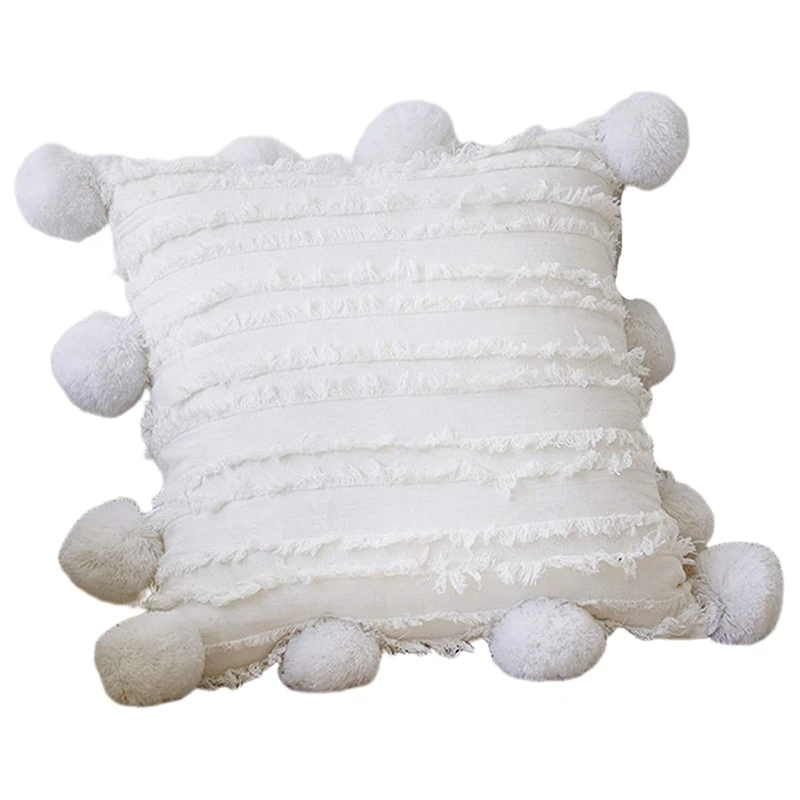 

Однотонный чехол для подушки с помпоном бахромой в полоску жаккардовый чехол для подушки Декор (45x45 см)