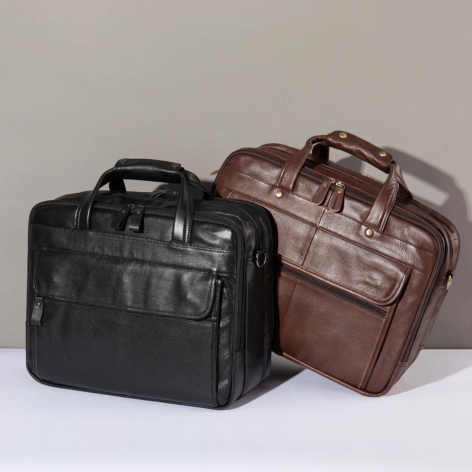 Casual Men's Handbag Genuine Leather Business Men Briefcase Big Shoulder Bags Messenger Document Bag for 15.6 Inch Laptop