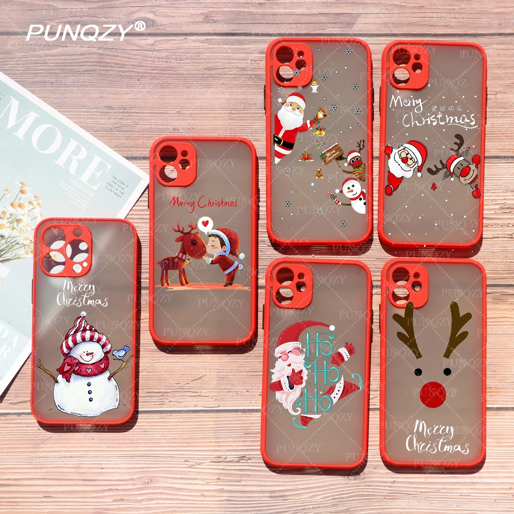 

PUNQZY Christmas Merry Santa Elk Phone Case For Samsung Galaxy A53 A52 S22 S21 S30 A12 A32 S20FE A51 A71 All-Inclusive Red Cover