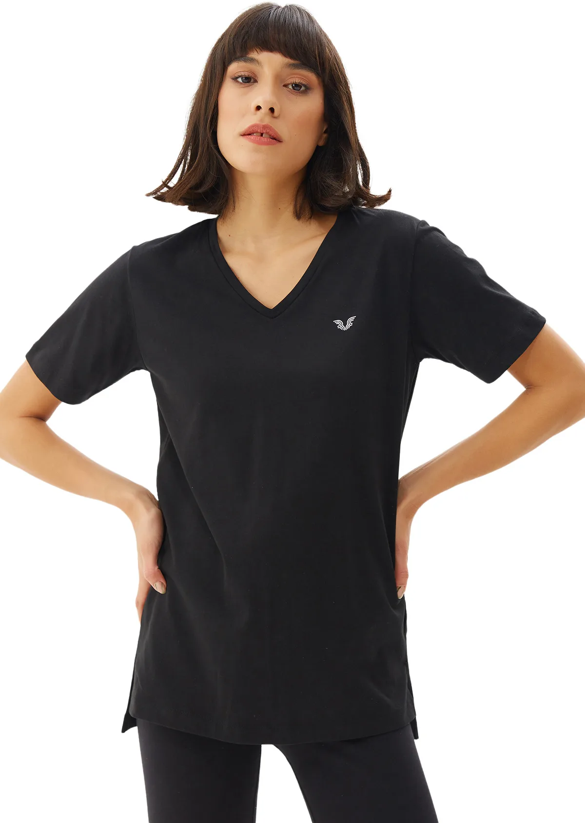 Футболка Bilcee Kadın V Yaka Basıc Kısa Kol T-shirt JS-0101 |