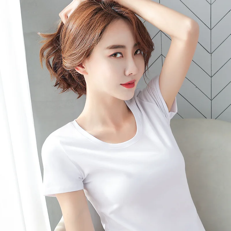 

New women Summer Sexy color t shirt cotton Short round neck tshirt casual