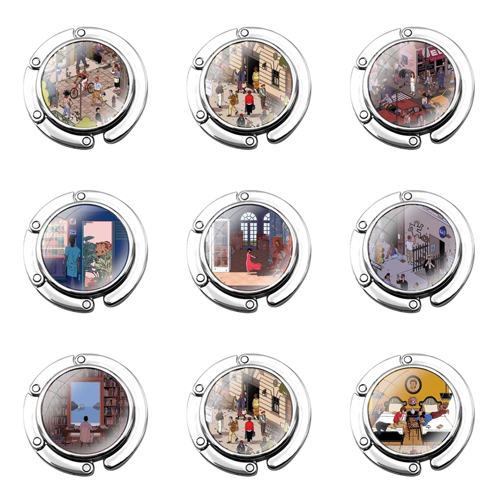 Ilya Milstein иллюстрации Искусство складной крючок для женского стола сумка хранения