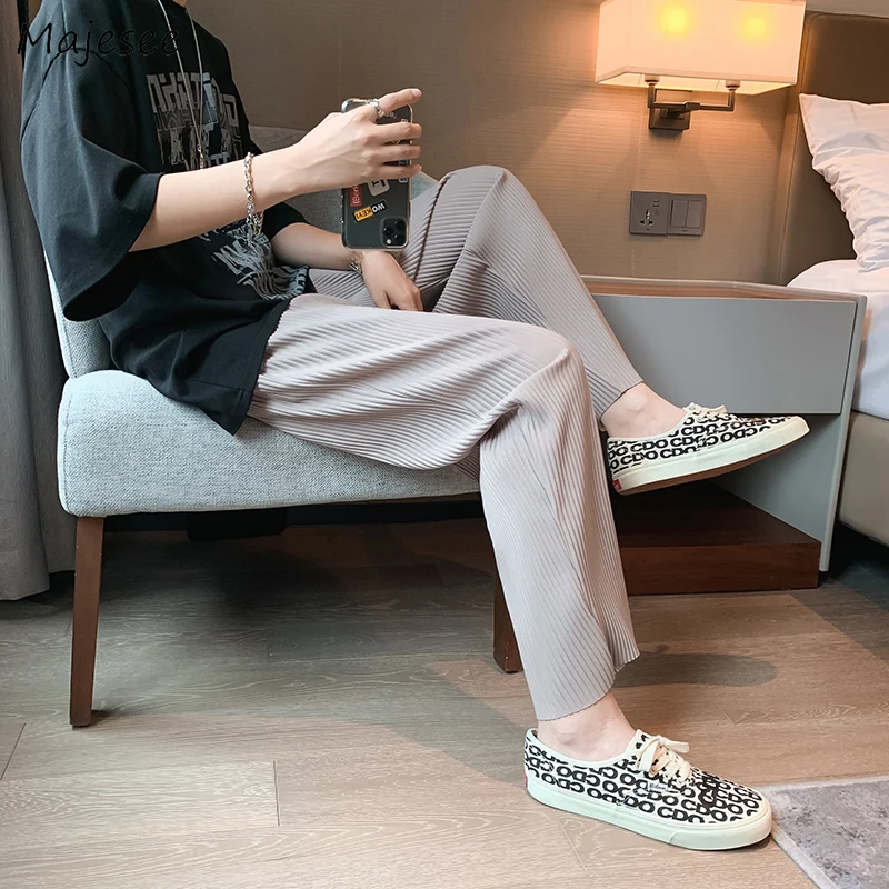 Pants Men Thin Breathable Handsome All-match Ulzzang Summer Teens High Street Casual Pantalones Simply Baggy Stylish Trousers