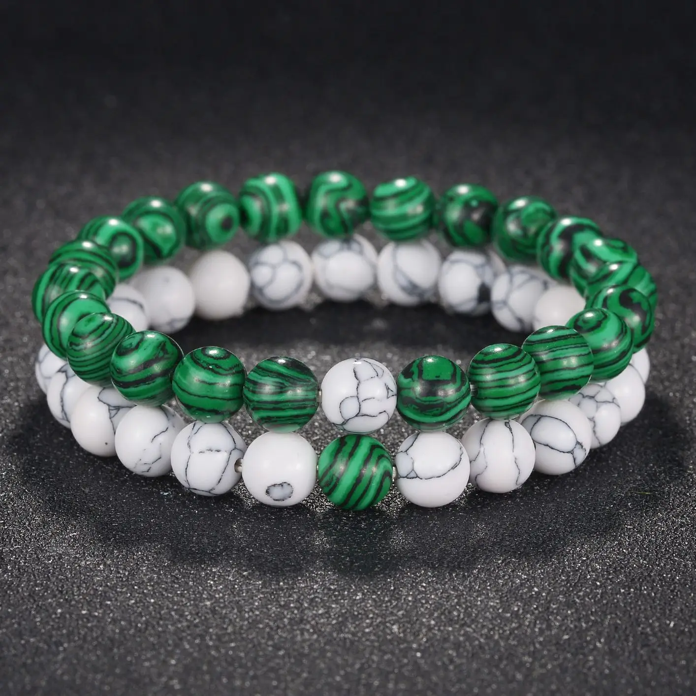 

2pcs Charm Paired Bracelets Men Sets Green White Women's Natural Stone Beads Wristband Couple Bracelet Gifts Friends Jewelry