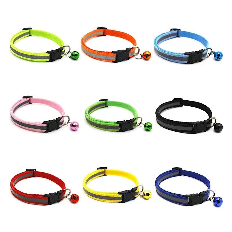 

New Colors Reflective Breakaway Cat Collar Neck Ring Necklace Bell Pet Products Safety Elastic Adjustable With Soft Material 1PC
