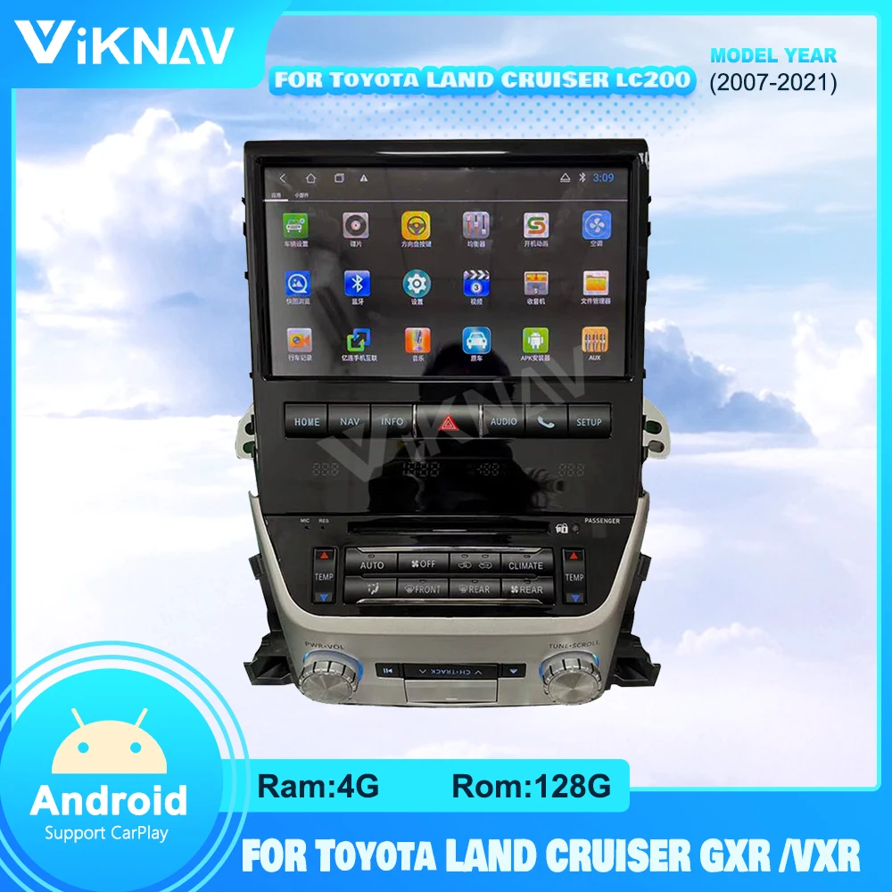 Radio con GPS para coche, reproductor Multimedia con Android, para Toyota Land Cruiser LC200 2007-2021, para Toyota Land Cruiser GXR VXR