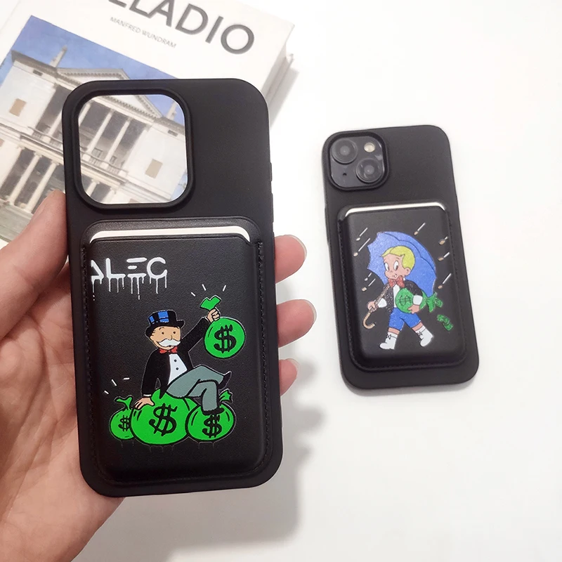 Роскошный обновленный магнитный чехол-бумажник для телефона Dollar MonopolyS iPhone14 Pro Max 11