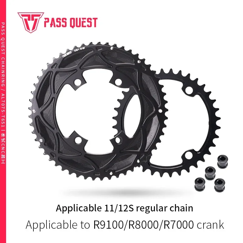 Фото PASS QUEST 110BCD 2x для R9100 R8000 R7000 Звездочки ALL CNC SL Звездочка для шоссейного велосипеда Гравийный велосипед 11S 12S 48-35T 50-34T 56-42T №1