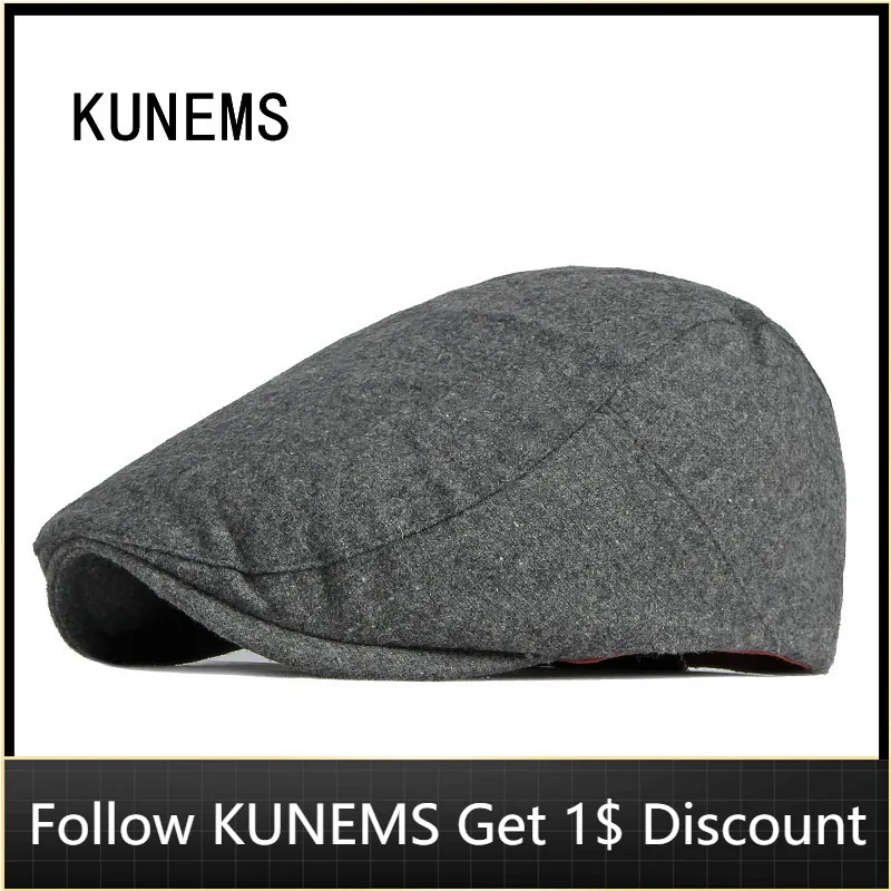 

KUNEMS Woolen Men Newsboy Caps Fashion Hat for Man Berets Boina Personality Retro Forward Cap Solid Hats Casual Dad Cap Gorros