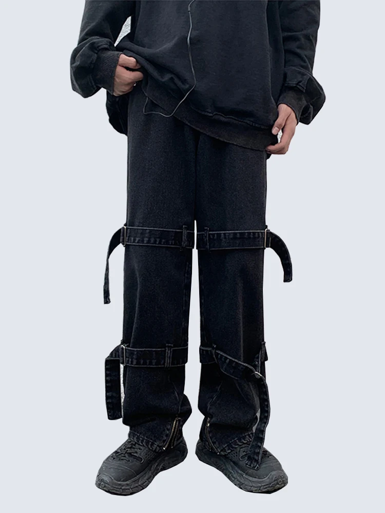 Four Seasons Hip Hop Jeans Men Fashion Pocket Blue/Black Loose Jeans Men Street Loose Hip Hop Straight Cargo Pants Men Trousers