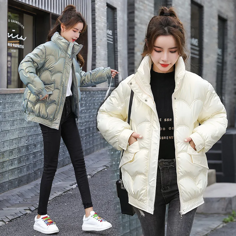 Down Cotton Padded Jacket Solid Winter Coat for Women Korean Bread Jacket Stand Collar Cotton Padded Jacket Loose Women's Coats