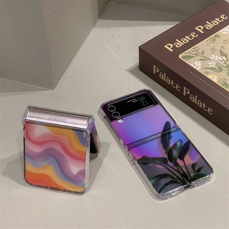

Fashion Leaf Colorful Transparent Phone Case for Samsung Galaxy Z Flip 3 Z Flip 4 Back Cover for ZFlip3 ZFlip4 Case Shell
