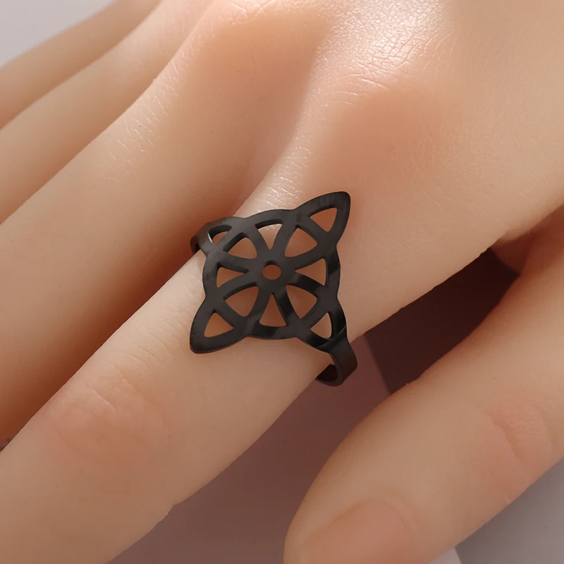 

Stainless Steel Witch Knot Ring Hollow Celtic Knot Adjustable Open Ring for Women Elegant Prom Banquet Jewelry Gift