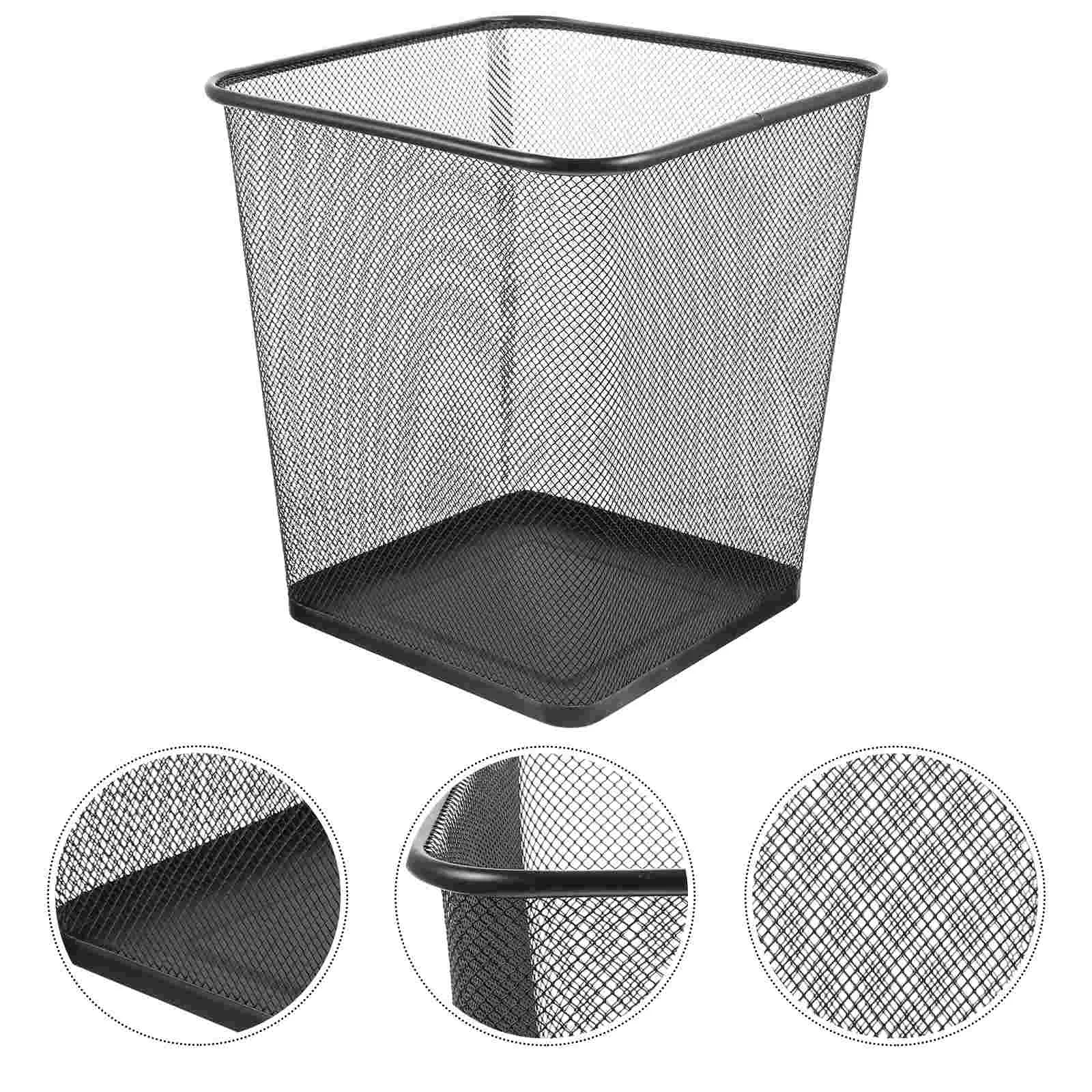 

Trash Can Bin Garbage Basket Waste Mesh Metal Container Wire Wastebasket Paper Square Black Recycling Kitchen Round Cans