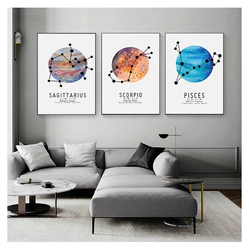 

Wall Painting Canvas Art Print 12 Zodiac Signs Constellation And Planet Pictures For Home Design Posters And Prints Living Room