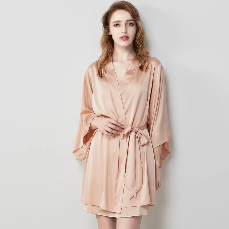 Ice Silk Lace up Solid Color Pajamas Robes Women's Home Wear Loose Bathrobe