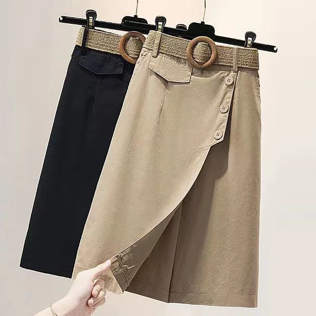 five part shorts women's casual straight wide leg panties 2022 summer thin high waist loose women's trousers culottes