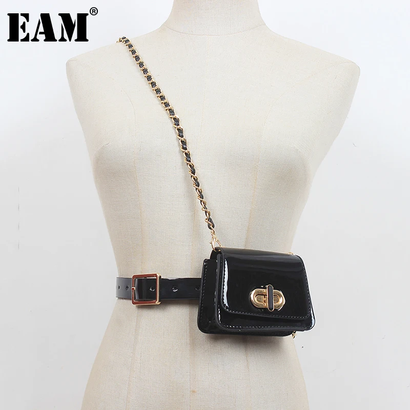 

[EAM] Black Chain Mini-bag Pu Leather Wide Belt Personality Women New Fashion Tide All-match Spring Autumn 2023 1DD9894