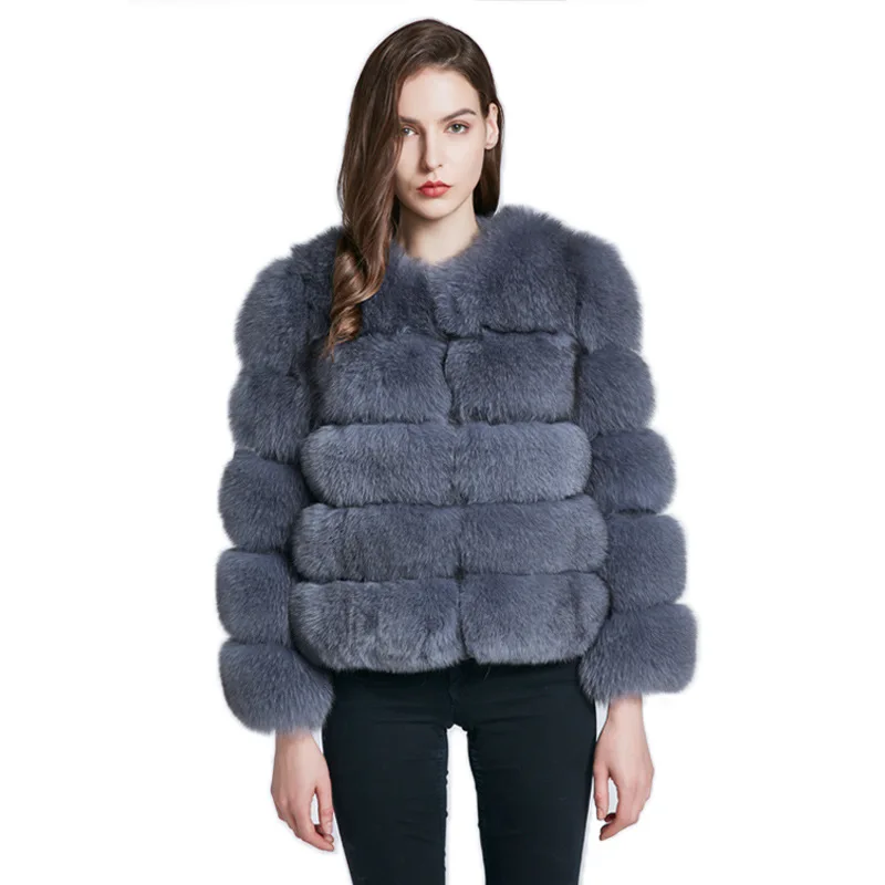 Luxury Natural Sheep Shearing Real Fox Fur Coat With Removable Sleeves Lady Winter High-end Blue Jacket Women Warm Fur Outerwear