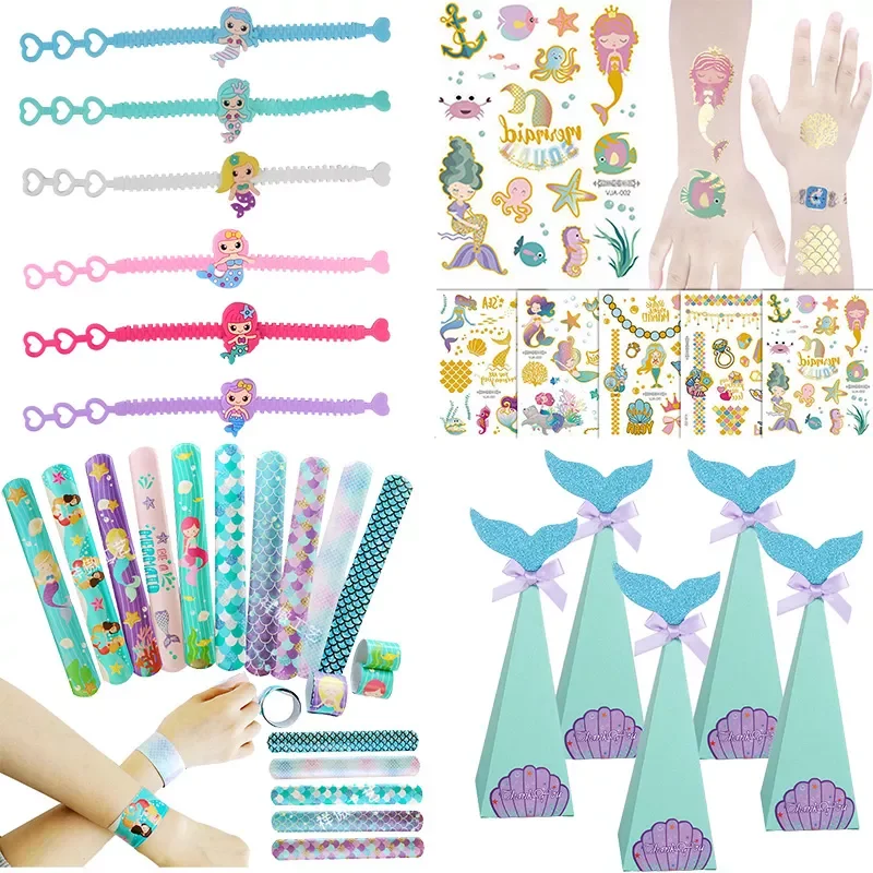 

Cute Mermaid Party Favors Memmaid Slap Bracelet/Tattoo Stickers/Candy Bags/Pin Games Birthday party Decorations girl Party gift