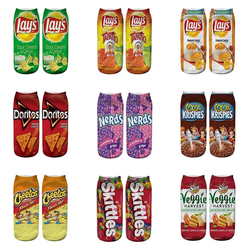 Женские носки, забавные трендовые короткие носки с 3D принтом картофельных чипсов, забавные Повседневные носки для мужчин и женщин Z102