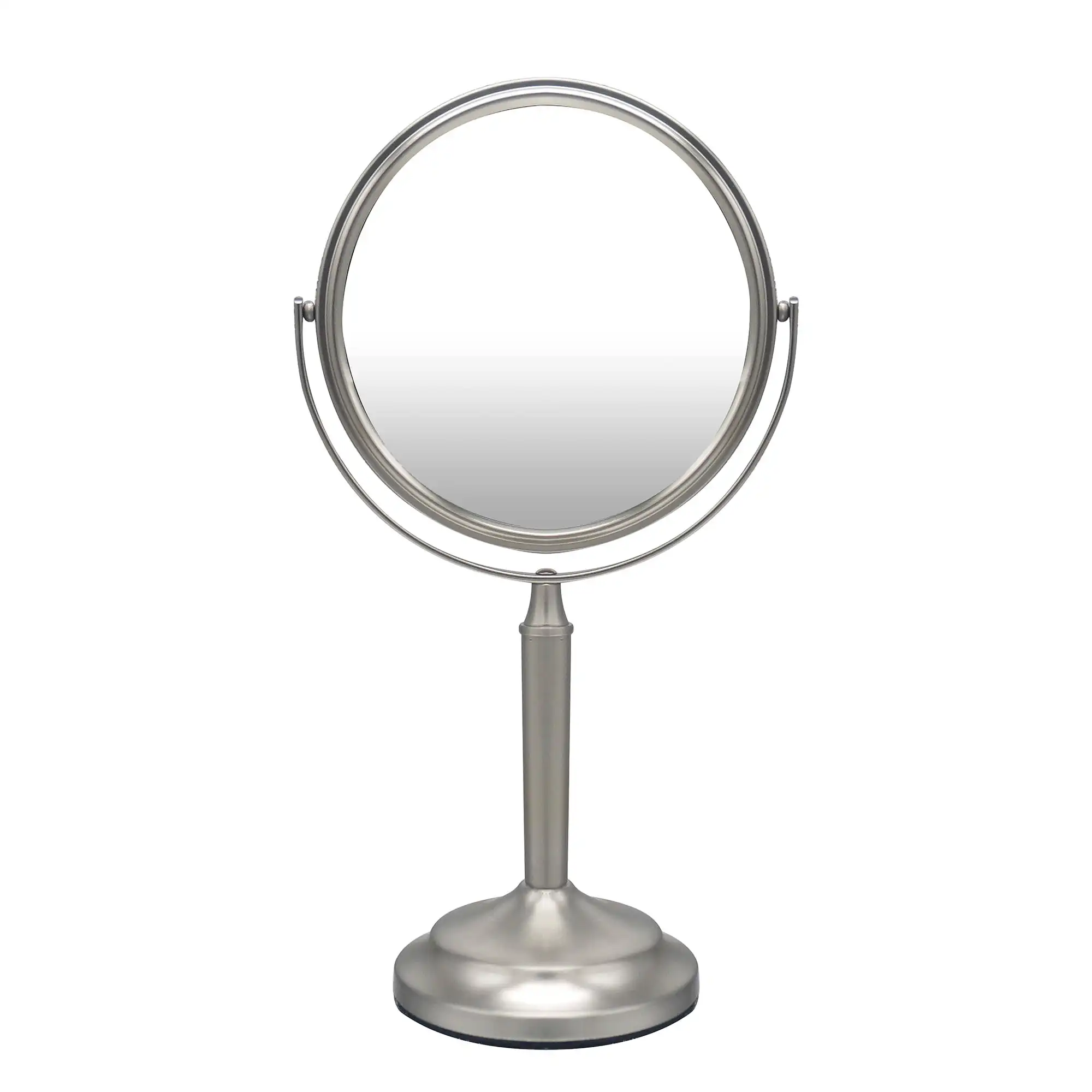 

Round Two Sided 5X Nickel Framed Freestanding Makeup / Shaving Mirror