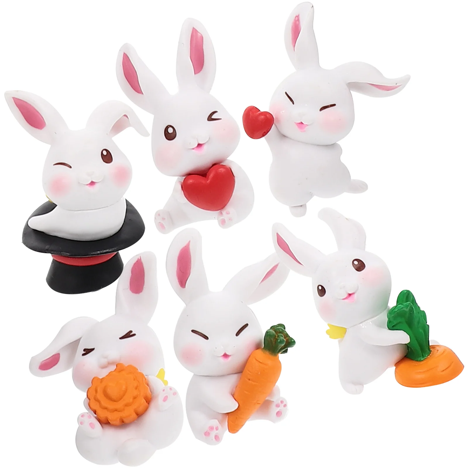 

Bunny Rabbit Easter Statue Miniature Cute Ornament Figurine Resin Figurines Carrot Animal Figure Cake Gifts Sculpture Landscape